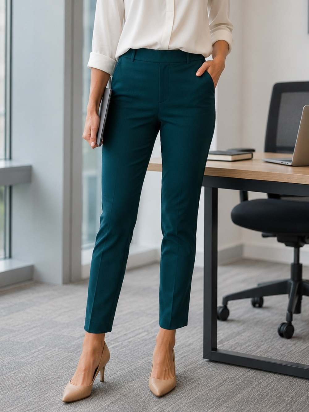 Charter Club Cambridge Slim Pull-On Pants Women’s 8 Dark Teal Stretch Ankle